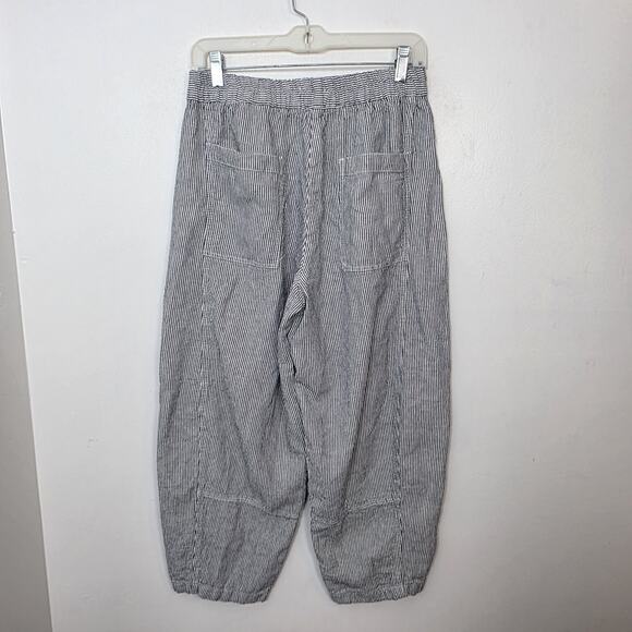 Max Studio Black White Striped Linen Blend Barrel Leg Cropped Pants Size Medium - Picture 6 of 8
